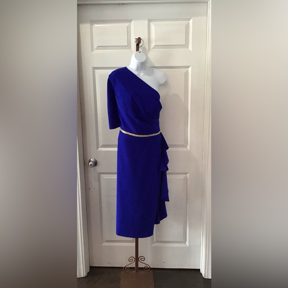 Unknown Elegant One-Shoulder Blue Dress